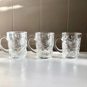 Vintage 80s Cristal D'Arques Durand Mallory Crystal Mugs Grapevine Embossed